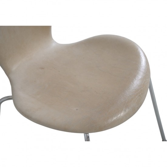 Sæt af 6 Arne Jacobsen Syver stole i patineret natur læder 1990'erne