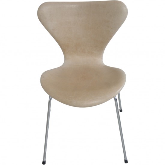Sæt af 6 Arne Jacobsen Syver stole i patineret natur læder 1990'erne