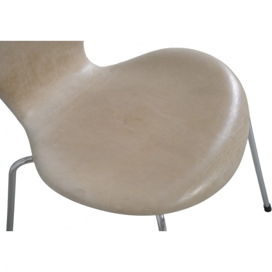 Sæt af 6 Arne Jacobsen Syver stole i patineret natur læder 1990'erne