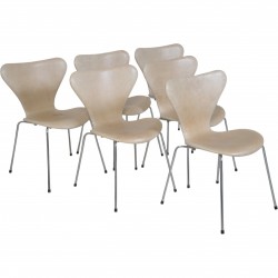 Sæt af 6 Arne Jacobsen Syver stole i patineret natur læder 1990'erne