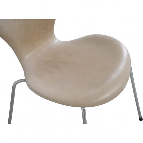 Sæt af 6 Arne Jacobsen Syver stole i patineret natur læder 1990'erne