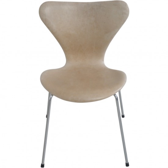 Sæt af 6 Arne Jacobsen Syver stole i patineret natur læder 1990'erne
