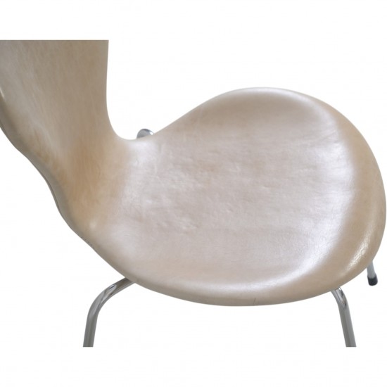 Sæt af 6 Arne Jacobsen Syver stole i patineret natur læder 1990'erne