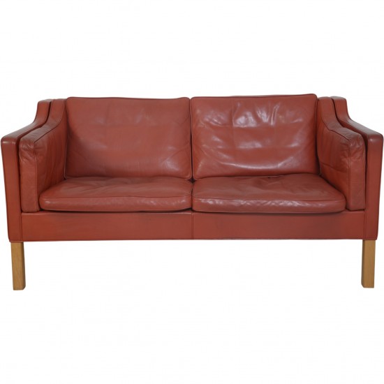 Børge Mogensen 2212 2.personers sofa i rødt læder 1980'erne