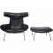 Hans Wegner Ox chair med skammel i sort anilin læder 2008