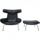 Hans Wegner Ox chair med skammel i sort anilin læder 2008