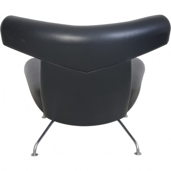 Hans Wegner Ox chair med skammel i sort anilin læder 2008