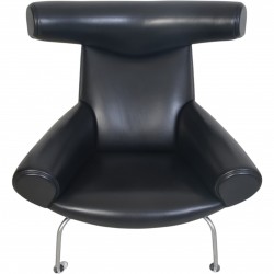 Hans Wegner Ox chair med skammel i sort anilin læder 2008