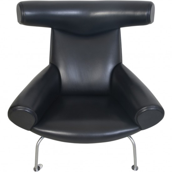 Hans Wegner Ox chair med skammel i sort anilin læder 2008