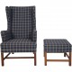 Kaare Klint KK6212 Sæt med wing chair og skammel i blåt Cotil stof 1980'erne