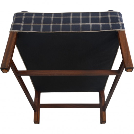 Kaare Klint KK6212 Sæt med wing chair og skammel i blåt Cotil stof 1980'erne