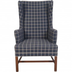 Kaare Klint KK6212 Sæt med wing chair og skammel i blåt Cotil stof 1980'erne