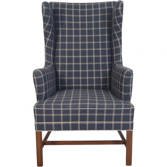 Kaare Klint KK6212 Sæt med wing chair og skammel i blåt Cotil stof 1980'erne