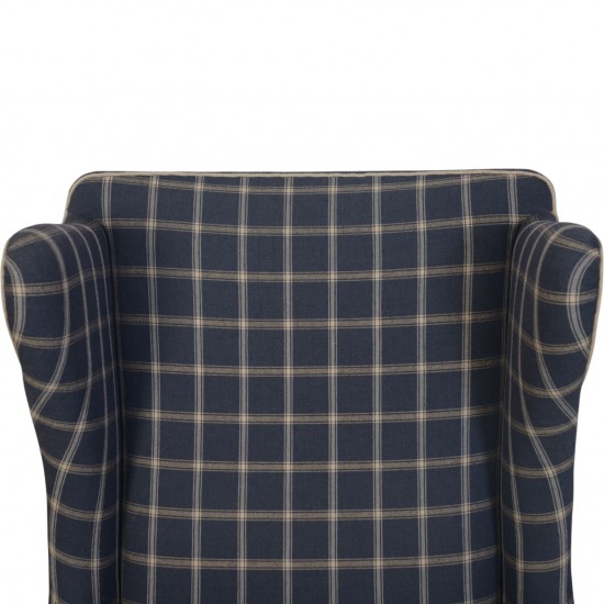 Kaare Klint KK6212 Sæt med wing chair og skammel i blåt Cotil stof 1980'erne