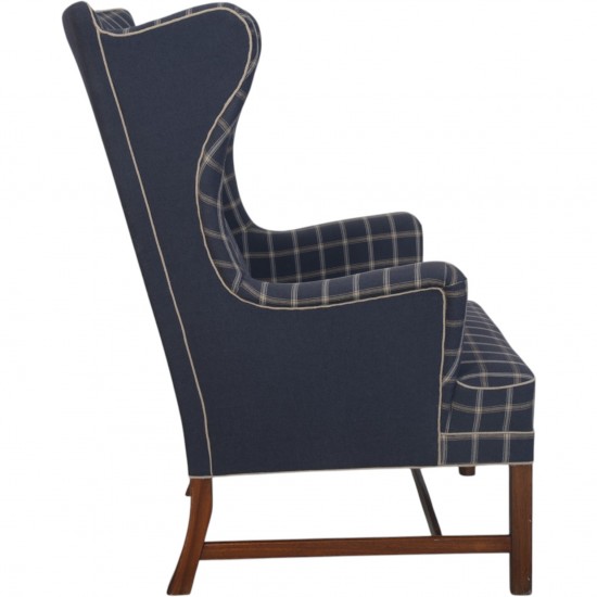 Kaare Klint KK6212 Sæt med wing chair og skammel i blåt Cotil stof 1980'erne