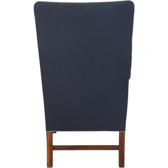Kaare Klint KK6212 Sæt med wing chair og skammel i blåt Cotil stof 1980'erne