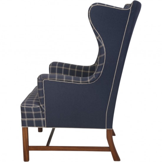 Kaare Klint KK6212 Sæt med wing chair og skammel i blåt Cotil stof 1980'erne