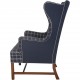 Kaare Klint KK6212 Sæt med wing chair og skammel i blåt Cotil stof 1980'erne