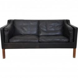 Børge Mogensen 2212 2.personers sofa i sort læder 1980'erne