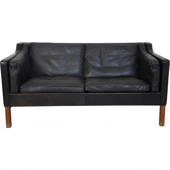 Børge Mogensen 2212 2.personers sofa i sort læder 1980'erne