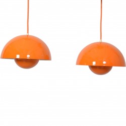 Verner Panton sæt på 2 orange flower pot lamper 2000'erne