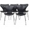 Arne Jacobsen Sæt af 5 Syver stole i sort læder 1990'erne