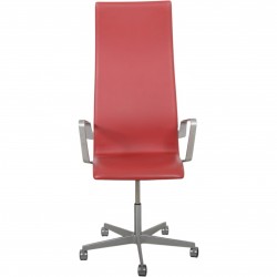Arne Jacobsen høj Oxford kontorstol i rødt Essential læder 2014