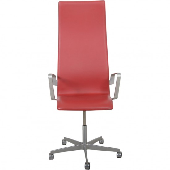 Arne Jacobsen høj Oxford kontorstol i rødt Essential læder 2014
