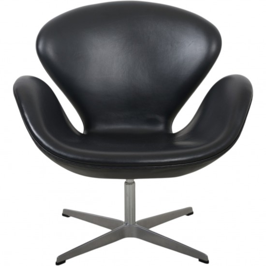Arne Jacobsen Svane stol i sort læder 1990'erne
