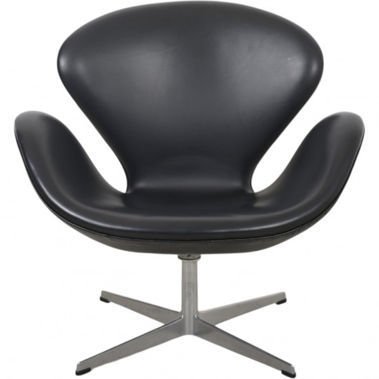 Arne Jacobsen Svane stol i sort læder 1960'erne