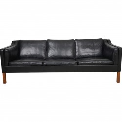 Børge Mogensen 2213 3.personers sofa i sort læder 1980'erne