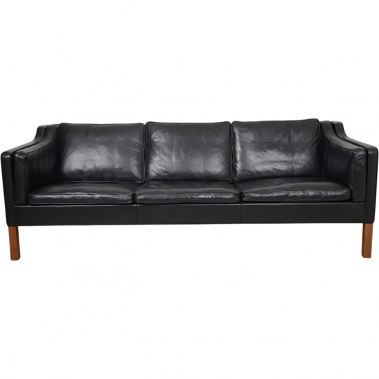 Børge Mogensen 2213 3.personers sofa i sort læder 1980'erne