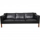Børge Mogensen 2213 3.personers sofa i sort læder 1980'erne