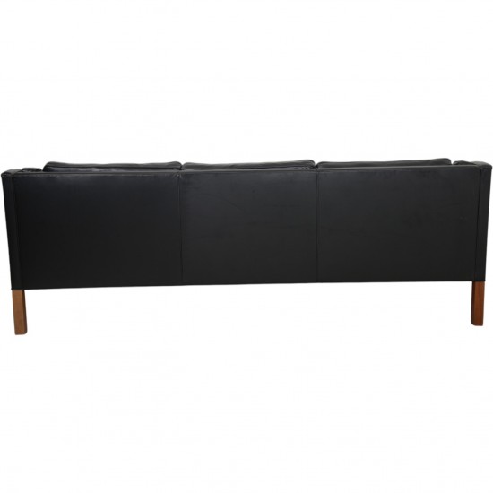 Børge Mogensen 2213 3.personers sofa i sort læder 1980'erne