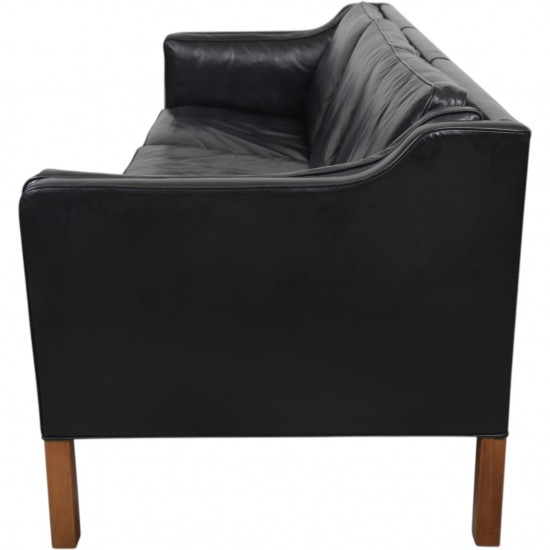 Børge Mogensen 2213 3.personers sofa i sort læder 1980'erne