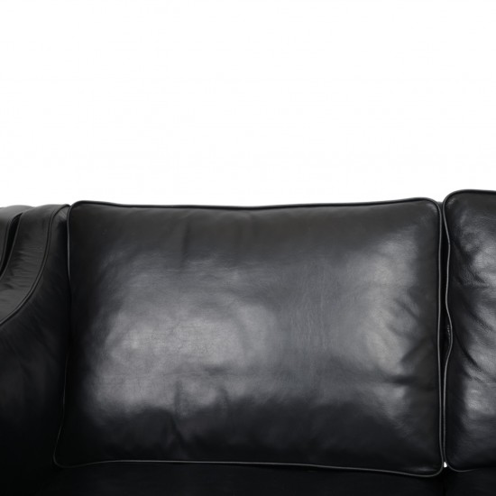 Børge Mogensen 2213 3.personers sofa i sort læder 1980'erne
