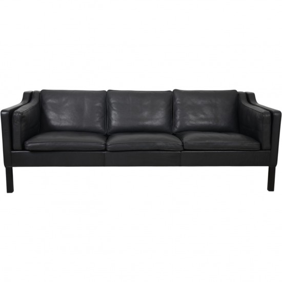 Børge Mogensen 2213 3.personers sofa i sort læder 1990'erne