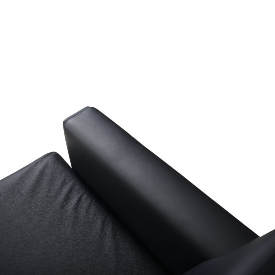 Hans Wegner GE236 3.personers sofa nybetrukket med sort bizon læder 1990'erne