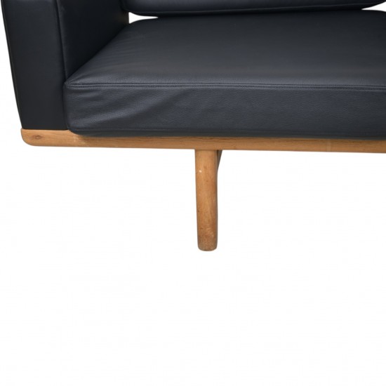 Hans Wegner GE236 3.personers sofa nybetrukket med sort bizon læder 1990'erne