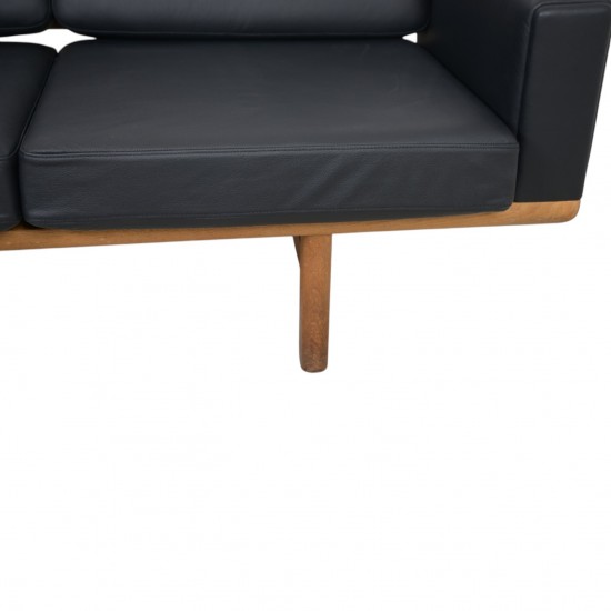 Hans Wegner GE236 3.personers sofa nybetrukket med sort bizon læder 1990'erne