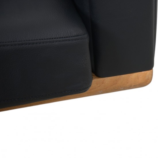 Hans Wegner GE236 3.personers sofa nybetrukket med sort bizon læder 1990'erne