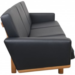 Hans Wegner GE236 3.personers sofa nybetrukket med sort bizon læder 1990'erne