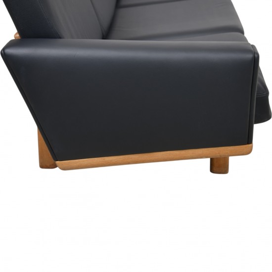 Hans Wegner GE236 3.personers sofa nybetrukket med sort bizon læder 1990'erne