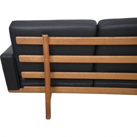 Hans Wegner GE236 3.personers sofa nybetrukket med sort bizon læder 1990'erne