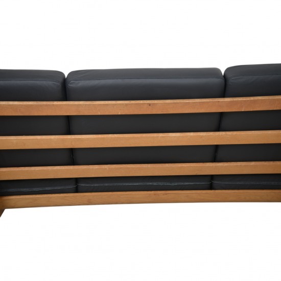 Hans Wegner GE236 3.personers sofa nybetrukket med sort bizon læder 1990'erne