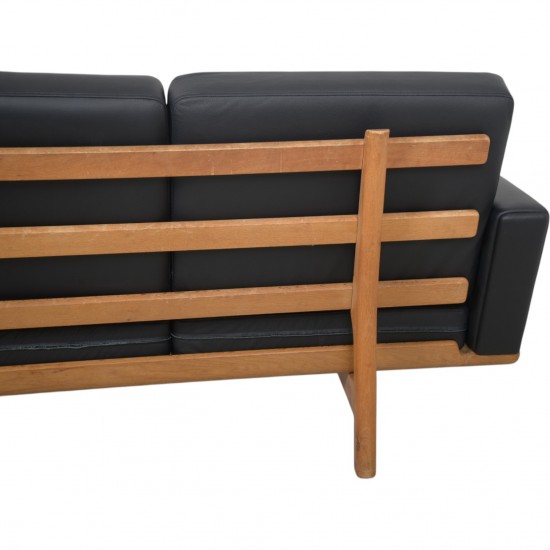 Hans Wegner GE236 3.personers sofa nybetrukket med sort bizon læder 1990'erne