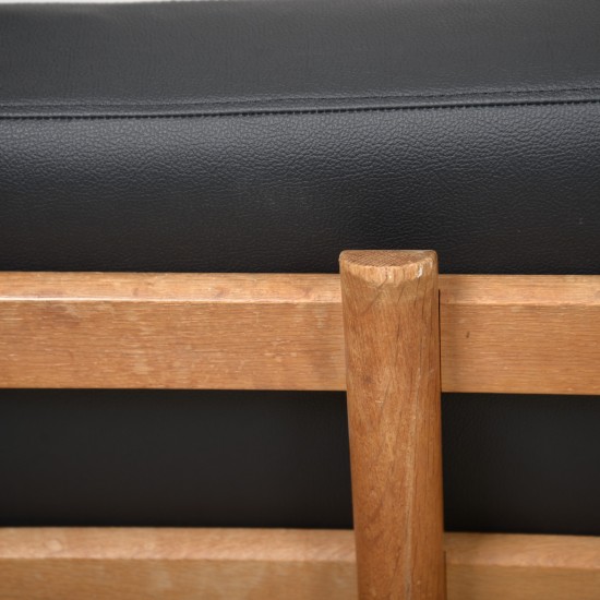 Hans Wegner GE236 3.personers sofa nybetrukket med sort bizon læder 1990'erne