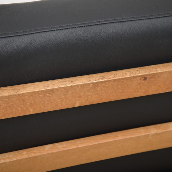 Hans Wegner GE236 3.personers sofa nybetrukket med sort bizon læder 1990'erne