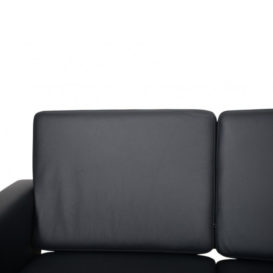 Hans Wegner GE236 3.personers sofa nybetrukket med sort bizon læder 1990'erne
