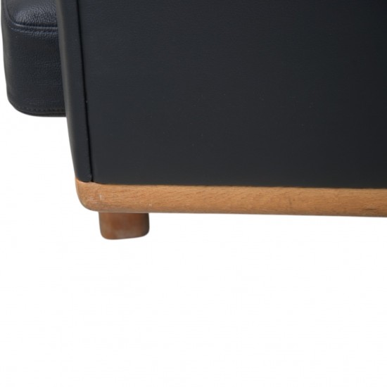 Hans Wegner GE236 3.personers sofa nybetrukket med sort bizon læder 1990'erne